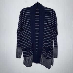 Talbots Women’s Striped Cardigan Sweater Blue Gray Size Large